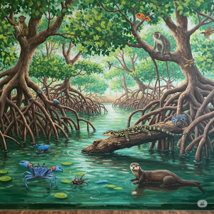 Mangrove Forest and Animals Nature Mural Painting