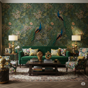 Maximalist living Peacock Wallpaper Mural