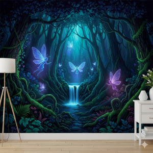 Midnight Forest with Glimmering Fae Indoor Wallpaper