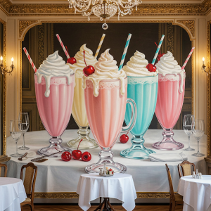 Milkshakes with whipped cream and cherries dining room mural