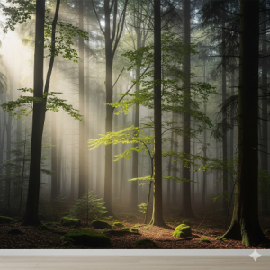 Misty Morning Forest Mural Wallpaper