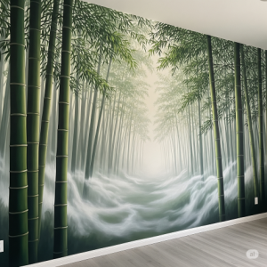 Misty and Atmospheric Office Forest Mural.