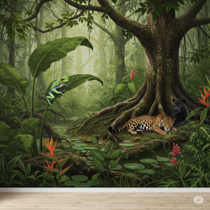 Moist Forest Animals Indoor Nature Mural Painting.