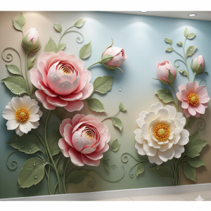 Nature-inspired 3d flower wallpaper mural.