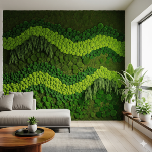 Nature wall covering with preserved moss.
