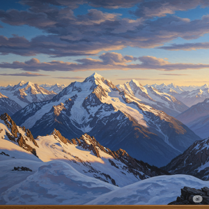 Panoramic Mountain Range Mural Painting. Sweeping vistas of snow-capped peaks and valleys.