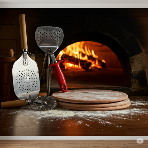 Pizza-making utensils wallpaper mural.