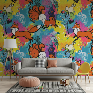 Pop Art Playfulness Forest Animals Wallpaper Mural. 