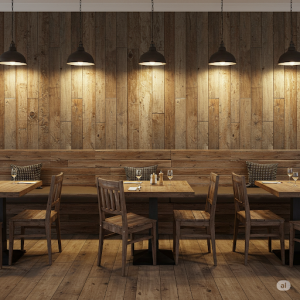 Reclaimed Wood Effect Restaurant 3d Wallpaper Mural.