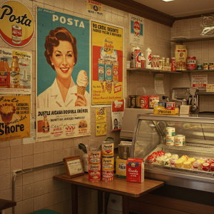 Retro food advertisements indoor Posta.