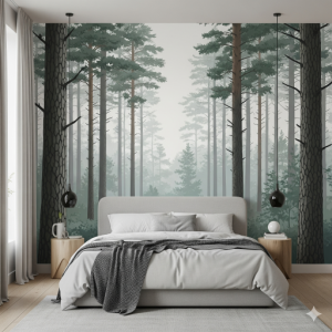 Serene Scandinavian Forest Bedroom Mural