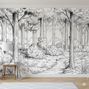 Sketchbook Style Forest Mural