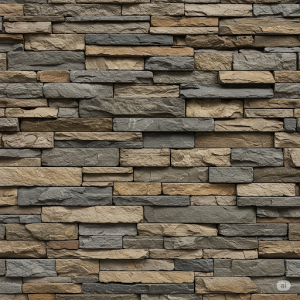 Stacked Stone Wall Mural. Realistic 3D rendering of rough-hewn stones.