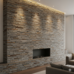 Stone Wall Cladding: Using thin slices of natural stone to create a rugged, grounding feature wall.