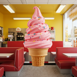 Swirling soft-serve ice cream cone fast food restaurant wallpaper mural.