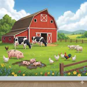 The Classic Barnyard Scene Wallpaper Mural