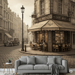 The Vintage Cityscape Cafe Wallpaper Mural.