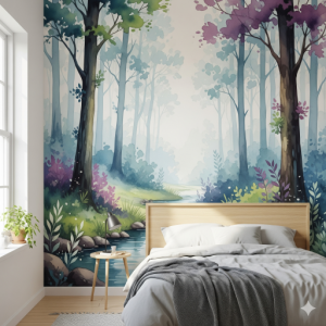 The Watercolour Forest Bedroom Wallpaper Mural.
