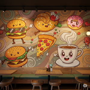 The Whimsical Food Illustration Cafe Mural
