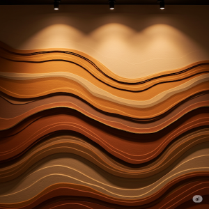 Topographic Contours Restaurant Wallpaper Mural. A sculptural mural mimicking the elevation lines of a mountain range or specific terrain. The different layers and depths create a striking abstract landscape.