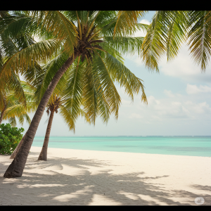 Tropical Beach with Palm Trees Wall Art.