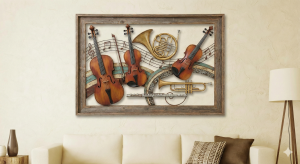 Various orchestral instruments like violins, cellos, trumpets, and flutes Wall Art
