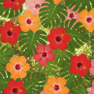Vibrant Hibiscus & Monstera Melody Wallpaper