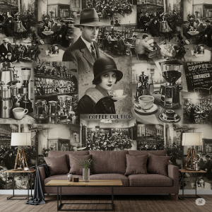 Vintage Coffee Culture Wallpaper Mural.