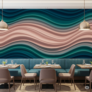 Wavy Undulations Restaurant 3d Wallpaper Mural. Smooth, flowing curves that create a wave-like or ripple effect across the wall.