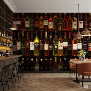 Wine bar, 3d wine bottle wallpaper mural.
