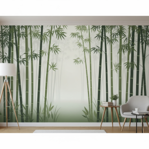 Zen and minimalist bamboo forest wallpaper mural.
