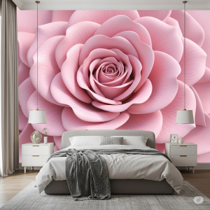 a 3d Rose Flower, Pink bedroom wallpaper mural