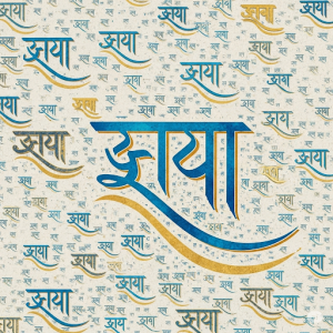 a wallpaper mural featuring the graceful curves of Devanagari script