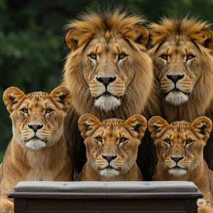 close-up of majestic lions, forest animals wallpaper mural