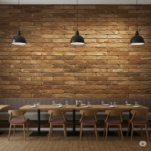 faux brick textures on a pizza restaurant wallpaper mural