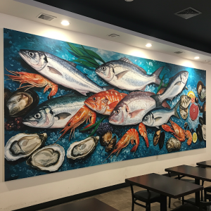 fresh seafood mural in a seafood restaurant