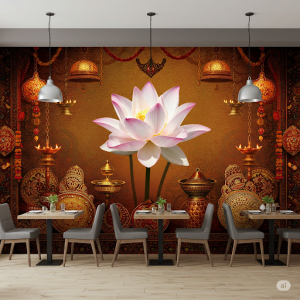 lotus flower Indian restaurant wallpaper mural.