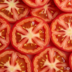 macro shots of glistening, ruby-red tomato slices, pizza restaurant wallpaper mural.