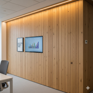 Here is the office wall wood panelling