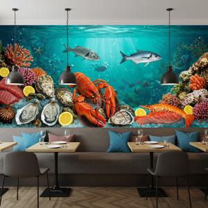 seafood wallpaper restaurant mural
