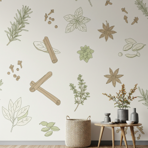 simple outlines of herbs and spices wallpaper mural