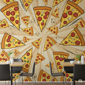 stylized pizza slices wallpaper mural 