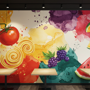 washes inspired by the vibrant hues of food restaurant wallpaper mural