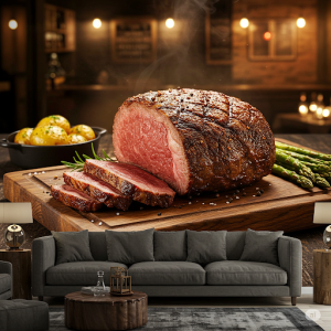 well done roast meat, Steakhouse 3d Wallpaper Mural.