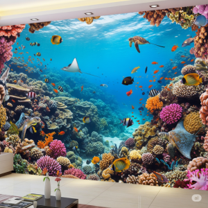 3D Underwater Coral Reef Wallpaper Mural.