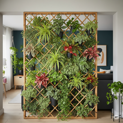 Bamboo Room Divider with Plants Bamboo Room Divider with Plants