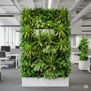 Dracaena (various species like Dracaena fragrans 'Corn Plant, vertical office plants design.