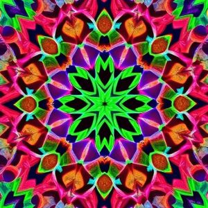 Geometric Kaleidoscope Customized Wallpaper. Interlocking geometric shapes in a vibrant, multi-coloured pattern.