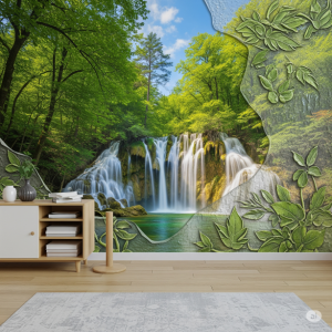 Latex inks excel at printing intricate details and subtle color gradients of this Immersive Nature Mural Wallpaper with Textured Finish.