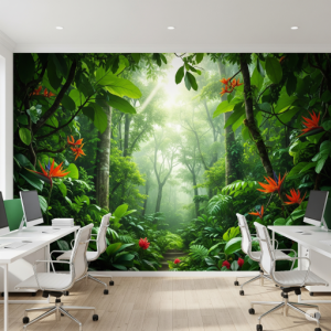 Lush Tropical Canopy Office Wallpaper Mural.